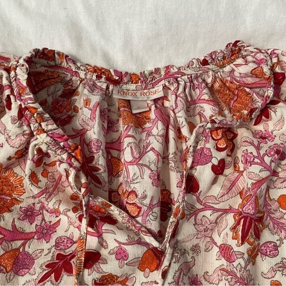 Knox Rose XL Short Sleeve Peasant Top Pink Red Orange Floral Target cotton - Picture 3 of 7